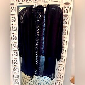 Navy blue flowy cardigan with cutout detail Size: small